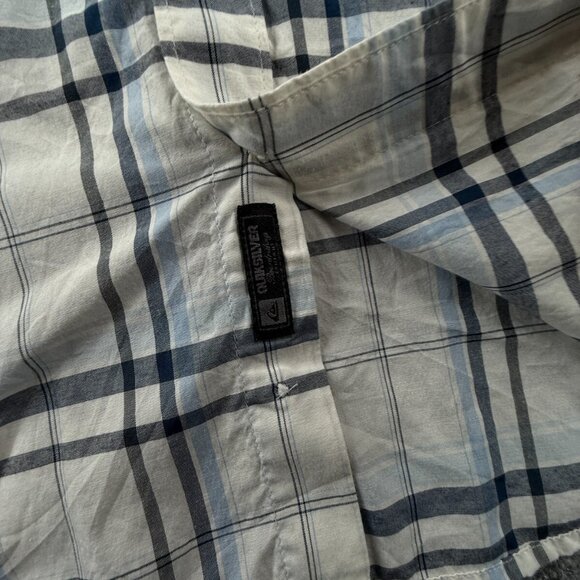 Quiksilver Quicksilver Button Up Men Short Sleeve Blue Plaid Large Cotton Blend - Picture 10 of 16